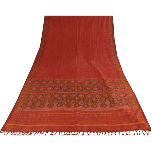 Sanskriti Vintage Sarees Red Sambhalpuri Ikat Handwoven Pure Silk Sari Fabric
