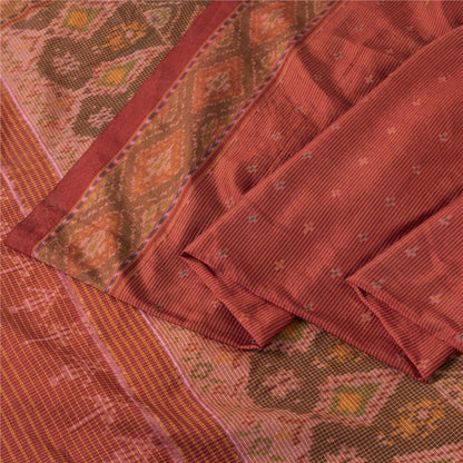 Sanskriti Vintage Sarees Red Sambhalpuri Ikat Handwoven Pure Silk Sari Fabric
