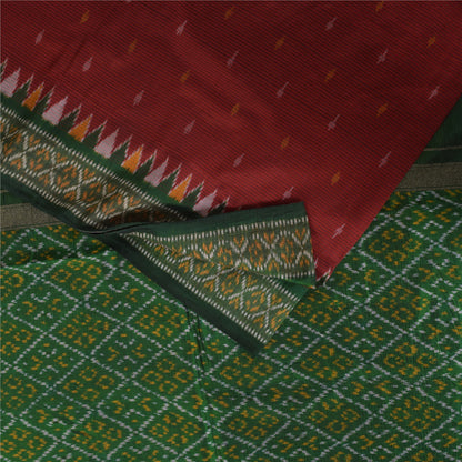 Sanskriti Vintage Sarees Red Ikat Handwoven Sambhalpuri Pure Silk Sari Sustainable Fabric