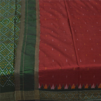 Sanskriti Vintage Sarees Red Ikat Handwoven Sambhalpuri Pure Silk Sari Sustainable Fabric