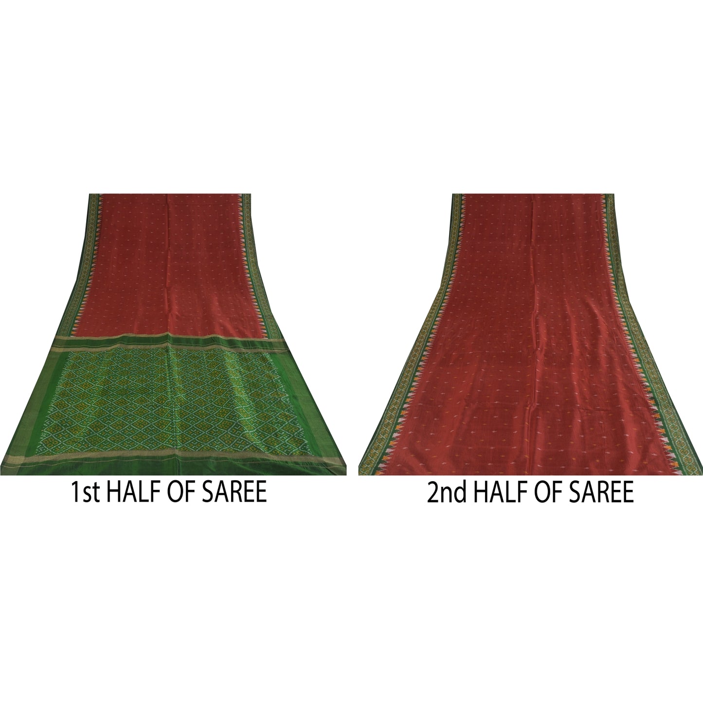 Sanskriti Vintage Sarees Red Ikat Handwoven Sambhalpuri Pure Silk Sari Sustainable Fabric