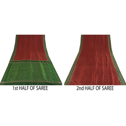 Sanskriti Vintage Sarees Red Ikat Handwoven Sambhalpuri Pure Silk Sari Sustainable Fabric