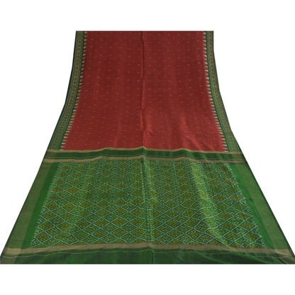 Sanskriti Vintage Sarees Red Ikat Handwoven Sambhalpuri Pure Silk Sari Sustainable Fabric