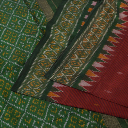 Sanskriti Vintage Sarees Red Ikat Handwoven Sambhalpuri Pure Silk Sari Sustainable Fabric