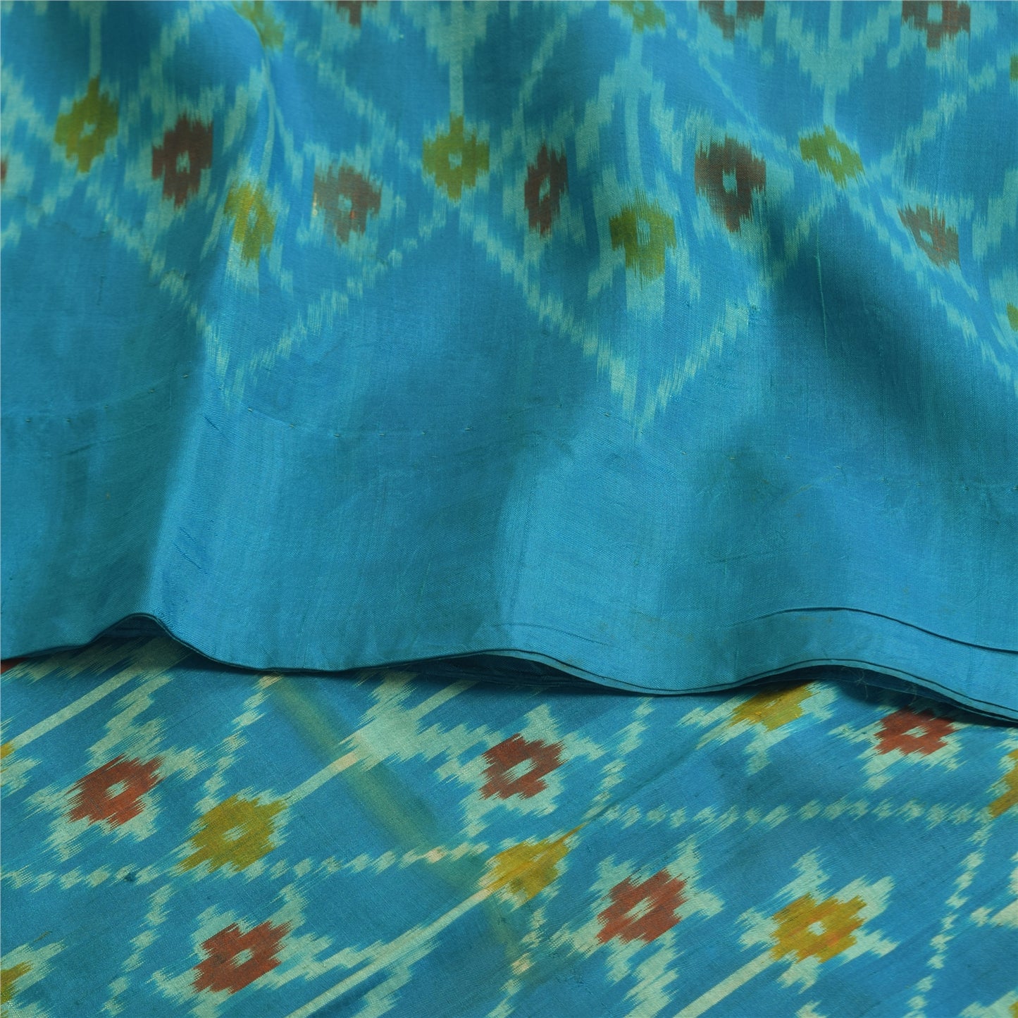 Sanskriti Vintage Sarees Blue Ikat Handwoven Sambhalpuri Pure Silk Sari Sustainable Fabric