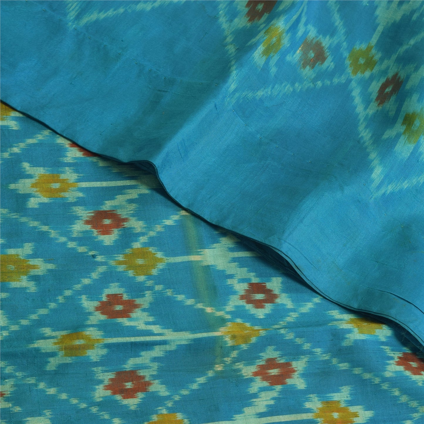 Sanskriti Vintage Sarees Blue Ikat Handwoven Sambhalpuri Pure Silk Sari Sustainable Fabric