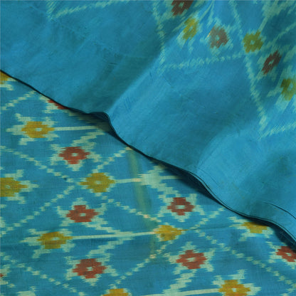 Sanskriti Vintage Sarees Blue Ikat Handwoven Sambhalpuri Pure Silk Sari Sustainable Fabric