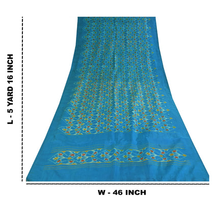 Sanskriti Vintage Sarees Blue Ikat Handwoven Sambhalpuri Pure Silk Sari Sustainable Fabric