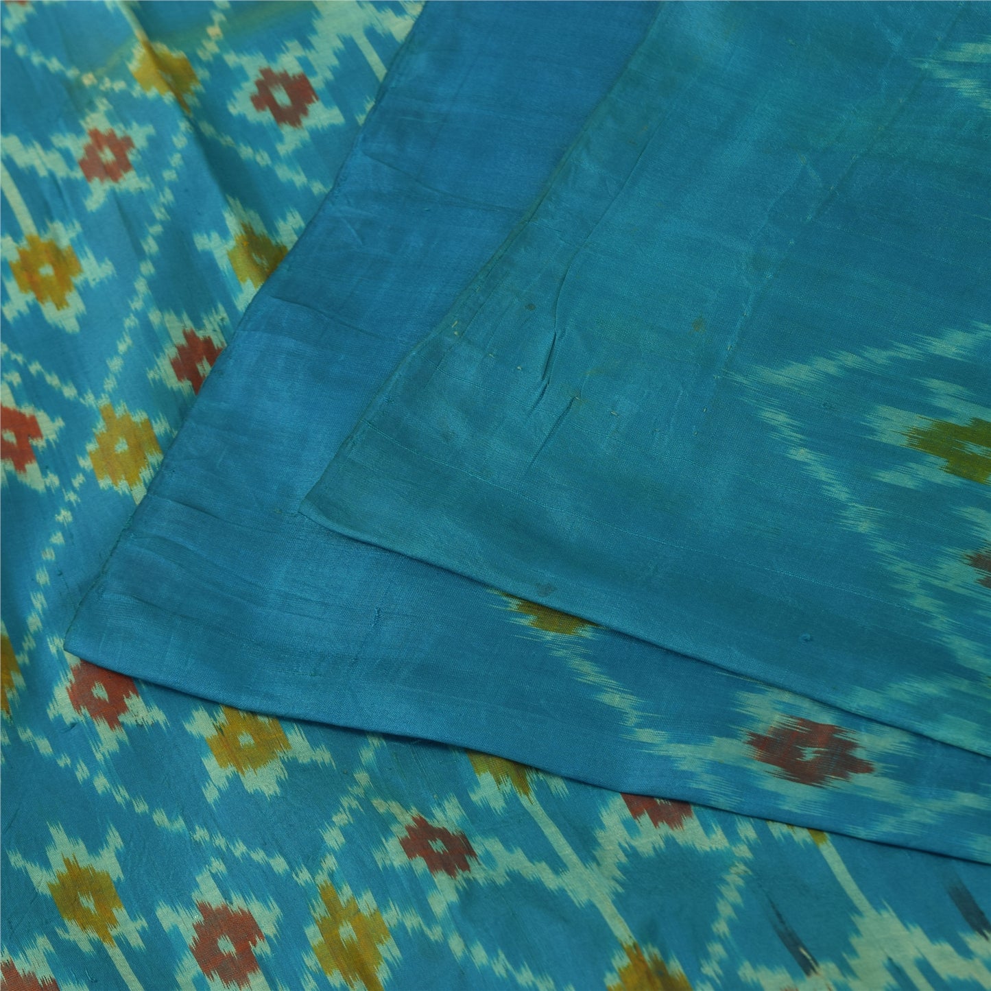 Sanskriti Vintage Sarees Blue Ikat Handwoven Sambhalpuri Pure Silk Sari Sustainable Fabric