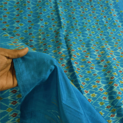 Sanskriti Vintage Sarees Blue Ikat Handwoven Sambhalpuri Pure Silk Sari Sustainable Fabric