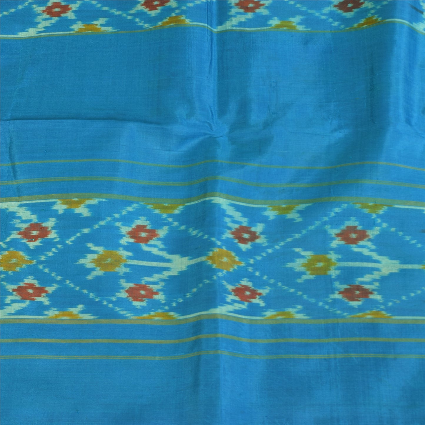 Sanskriti Vintage Sarees Blue Ikat Handwoven Sambhalpuri Pure Silk Sari Sustainable Fabric