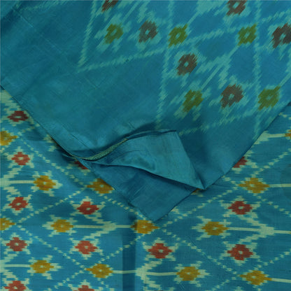 Sanskriti Vintage Sarees Blue Ikat Handwoven Sambhalpuri Pure Silk Sari Sustainable Fabric