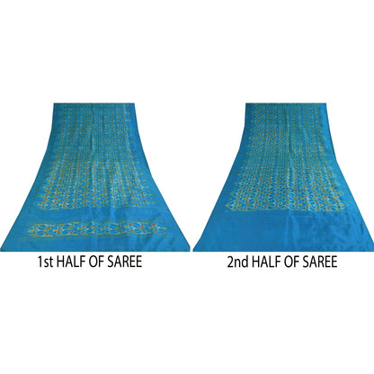 Sanskriti Vintage Sarees Blue Ikat Handwoven Sambhalpuri Pure Silk Sari Sustainable Fabric