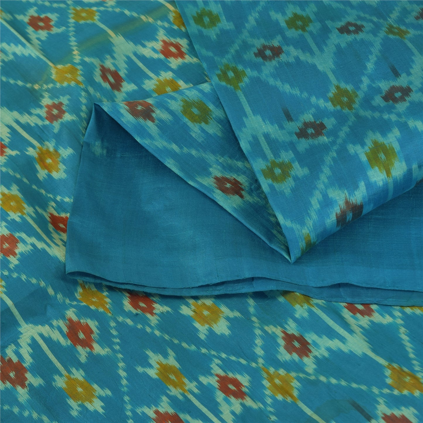 Sanskriti Vintage Sarees Blue Ikat Handwoven Sambhalpuri Pure Silk Sari Sustainable Fabric