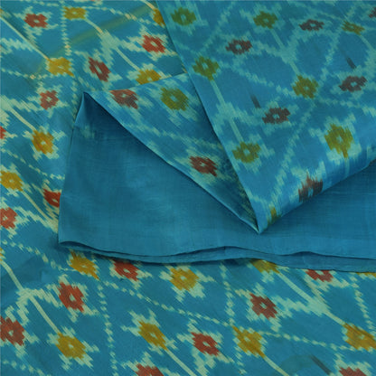 Sanskriti Vintage Sarees Blue Ikat Handwoven Sambhalpuri Pure Silk Sari Sustainable Fabric
