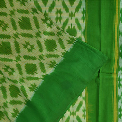 Sanskriti Vintage Sarees Sambhalpuri Ikat Handwoven Pure Silk Sari 5+yd Sustainable Fabric