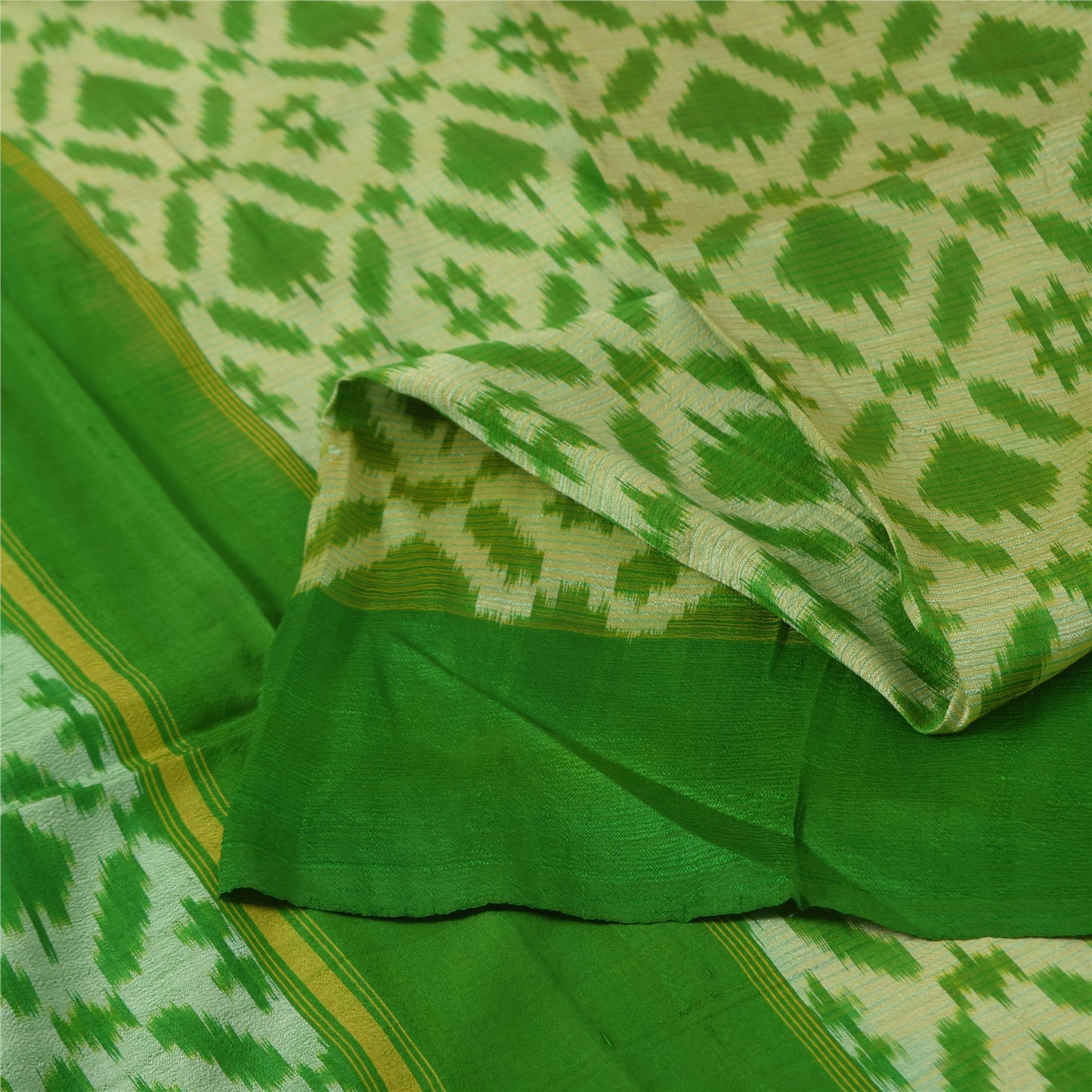 Sanskriti Vintage Sarees Sambhalpuri Ikat Handwoven Pure Silk Sari 5+yd Sustainable Fabric