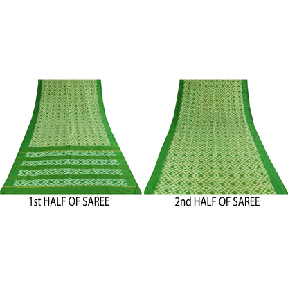 Sanskriti Vintage Sarees Sambhalpuri Ikat Handwoven Pure Silk Sari 5+yd Sustainable Fabric