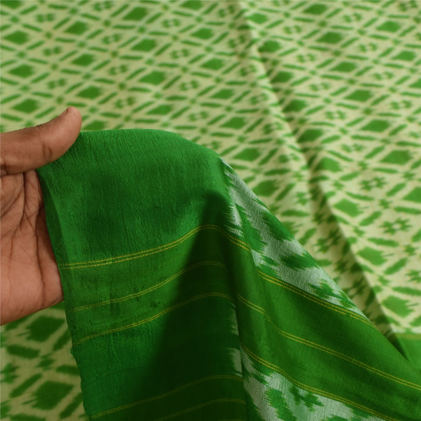 Sanskriti Vintage Sarees Sambhalpuri Ikat Handwoven Pure Silk Sari 5+yd Sustainable Fabric