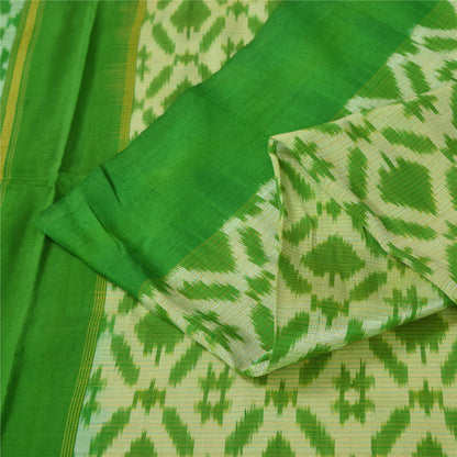 Sanskriti Vintage Sarees Sambhalpuri Ikat Handwoven Pure Silk Sari 5+yd Sustainable Fabric