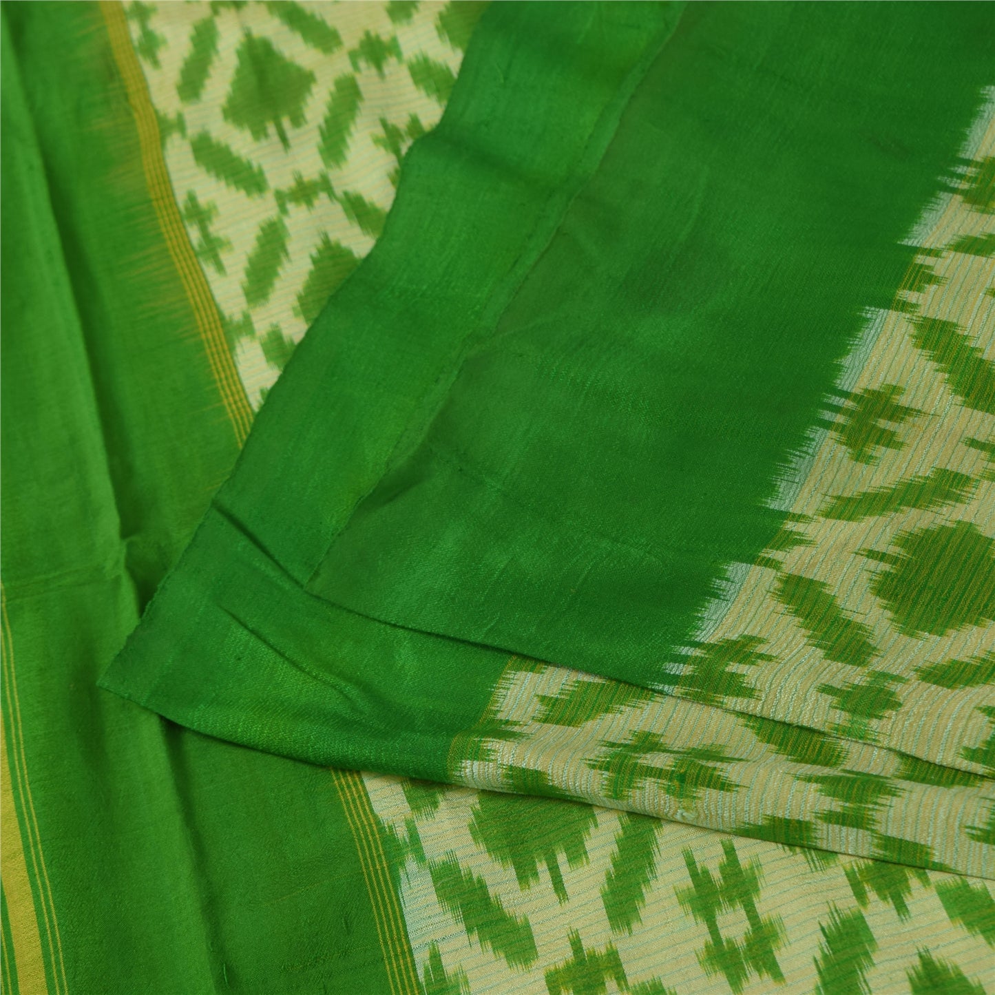 Sanskriti Vintage Sarees Sambhalpuri Ikat Handwoven Pure Silk Sari 5+yd Sustainable Fabric