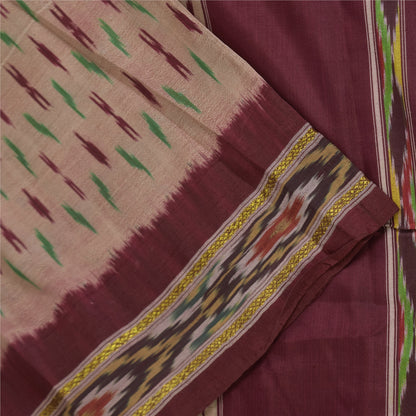 Sanskriti Vintage Sarees Pink Ikat Handwoven Pochampally Pure Silk Sari Fabric