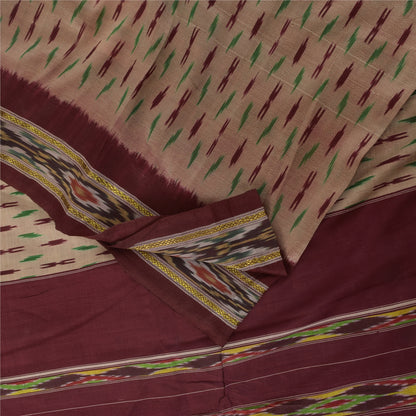 Sanskriti Vintage Sarees Pink Ikat Handwoven Pochampally Pure Silk Sari Fabric