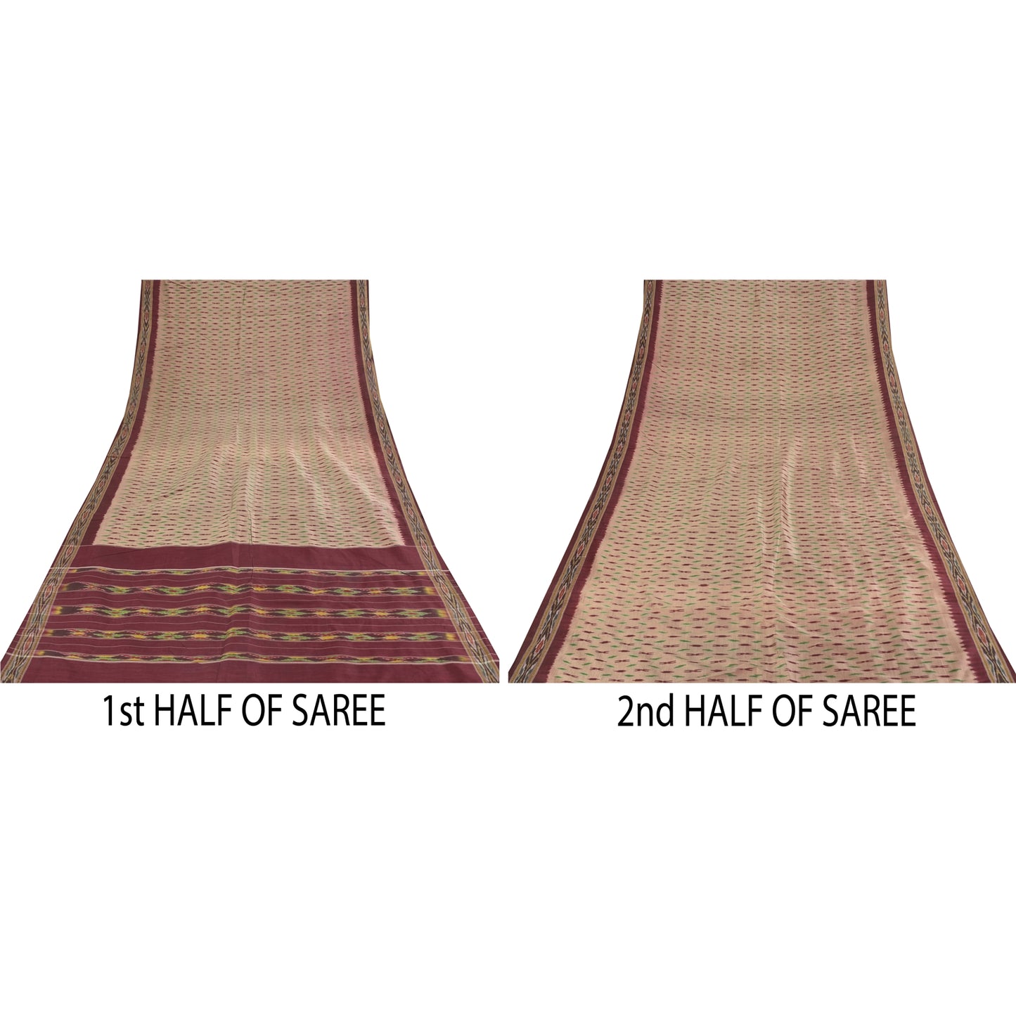 Sanskriti Vintage Sarees Pink Ikat Handwoven Pochampally Pure Silk Sari Fabric