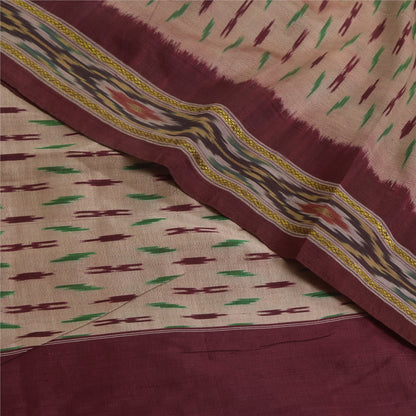 Sanskriti Vintage Sarees Pink Ikat Handwoven Pochampally Pure Silk Sari Fabric