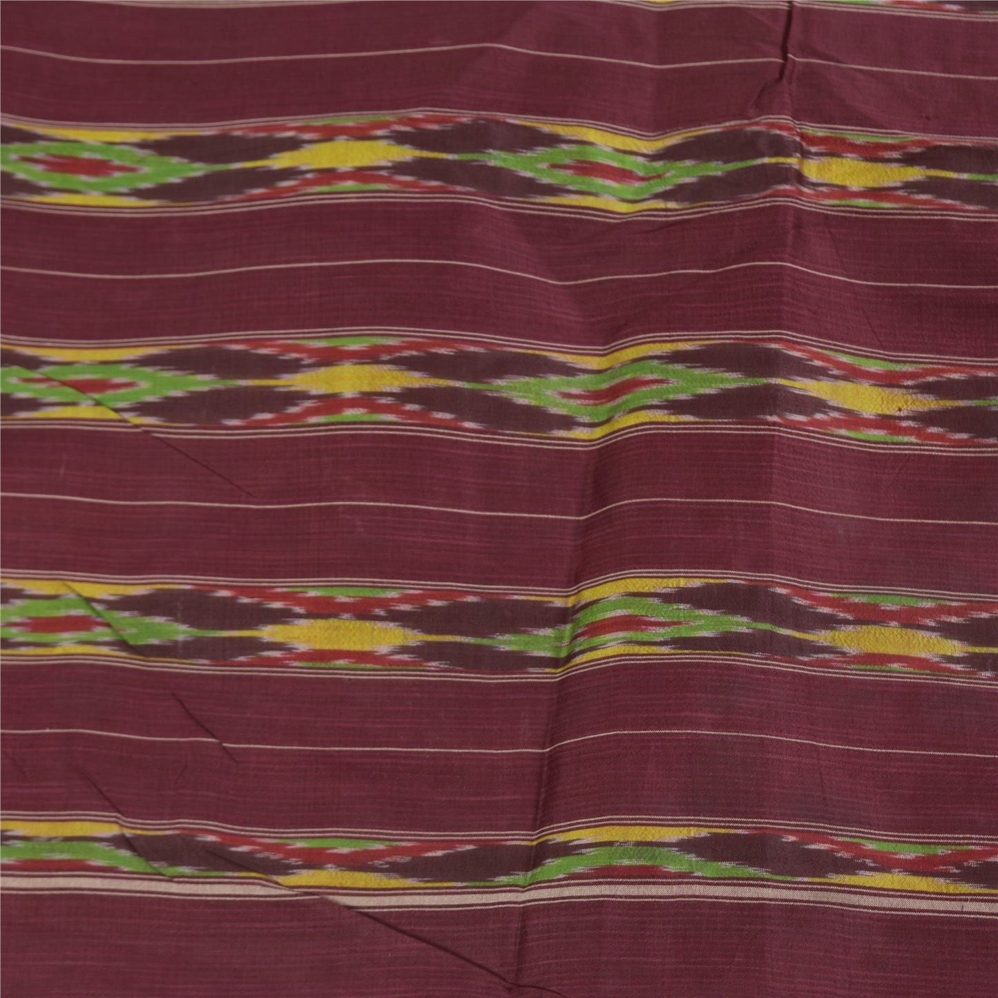 Sanskriti Vintage Sarees Pink Ikat Handwoven Pochampally Pure Silk Sari Fabric