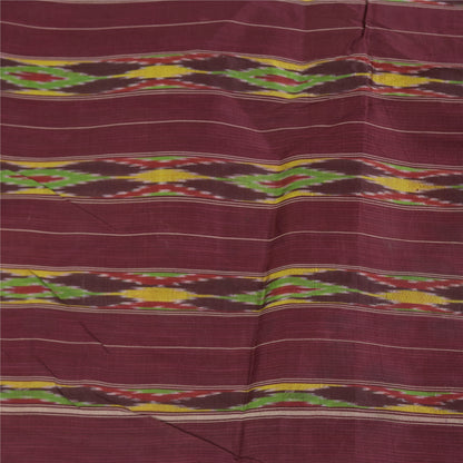 Sanskriti Vintage Sarees Pink Ikat Handwoven Pochampally Pure Silk Sari Fabric