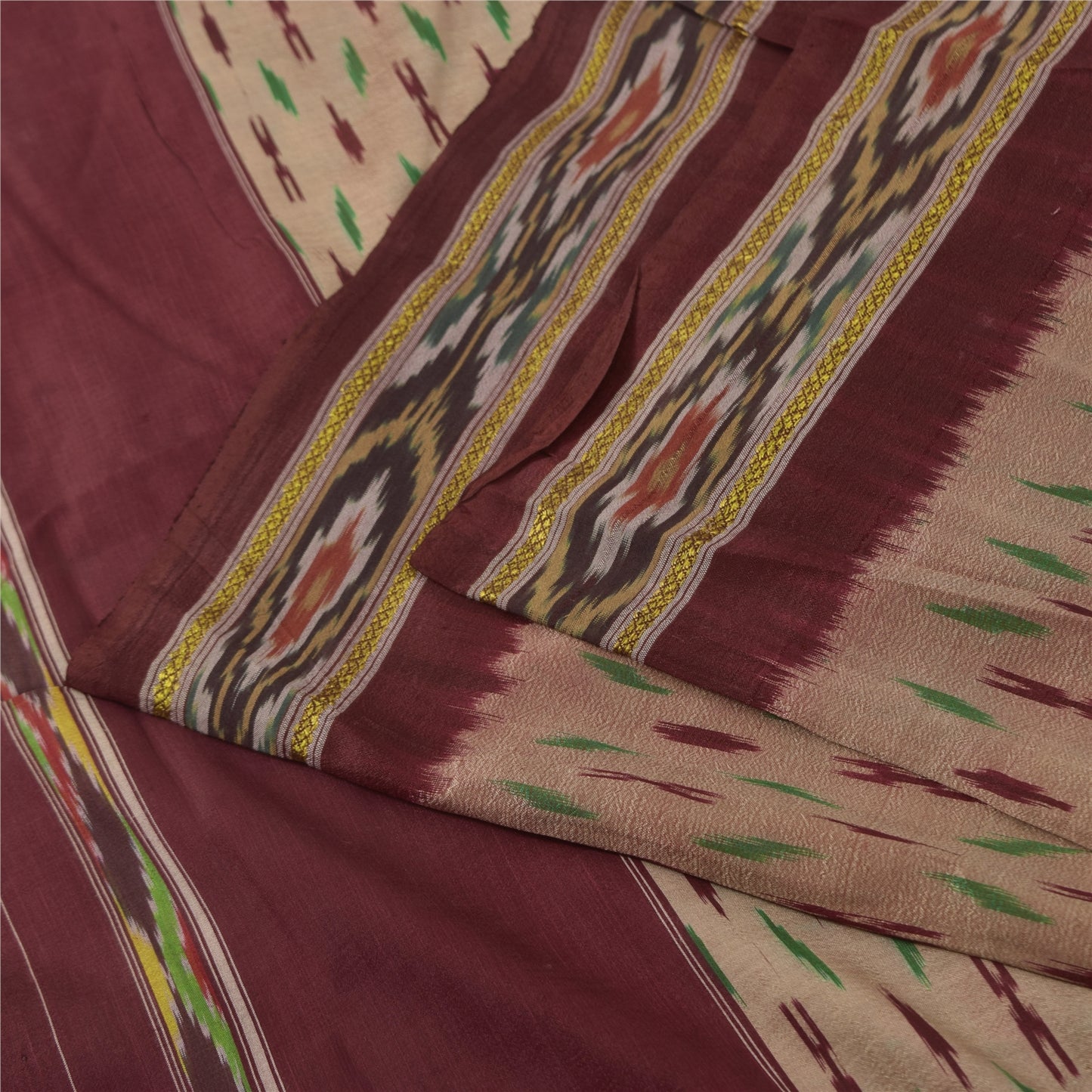 Sanskriti Vintage Sarees Pink Ikat Handwoven Pochampally Pure Silk Sari Fabric