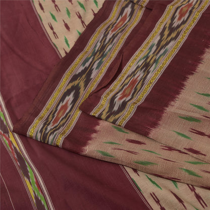 Sanskriti Vintage Sarees Pink Ikat Handwoven Pochampally Pure Silk Sari Fabric