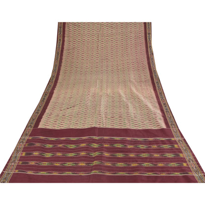 Sanskriti Vintage Sarees Pink Ikat Handwoven Pochampally Pure Silk Sari Fabric