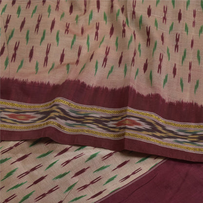 Sanskriti Vintage Sarees Pink Ikat Handwoven Pochampally Pure Silk Sari Fabric