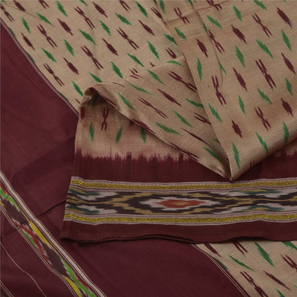 Sanskriti Vintage Sarees Pink Ikat Handwoven Pochampally Pure Silk Sari Fabric