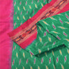 Sanskriti Vintage Sarees Green Ikat Handwoven Pochampally Pure Silk Sari Sustainable Fabric
