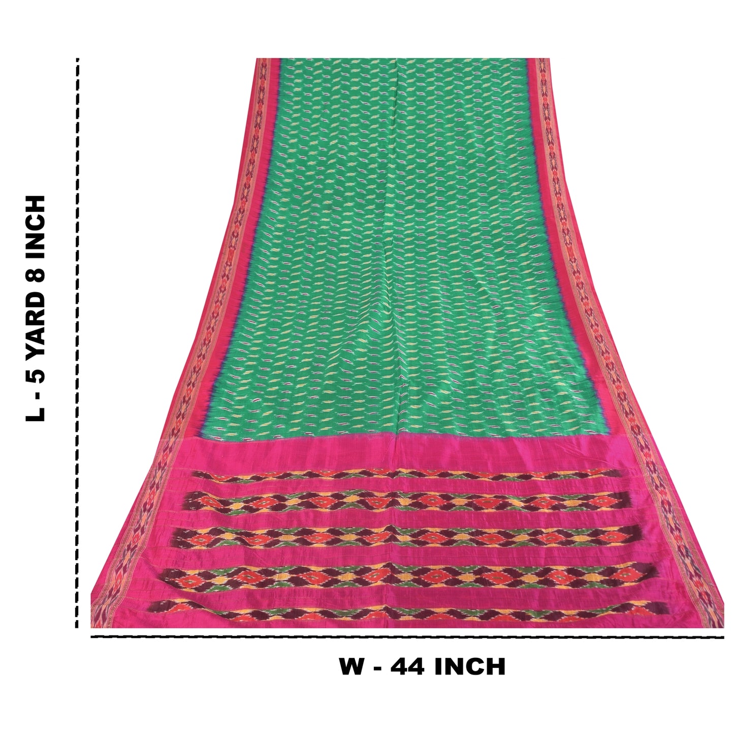 Sanskriti Vintage Sarees Green Ikat Handwoven Pochampally Pure Silk Sari Sustainable Fabric