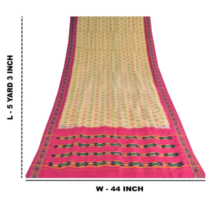 Sanskriti Vintage Sarees Pochampally Ikat Handwoven Pure Silk Sari 5+yd Sustainable Fabric