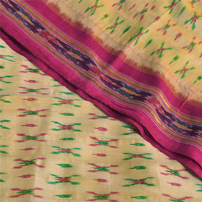 Sanskriti Vintage Sarees Pochampally Ikat Handwoven Pure Silk Sari 5+yd Sustainable Fabric
