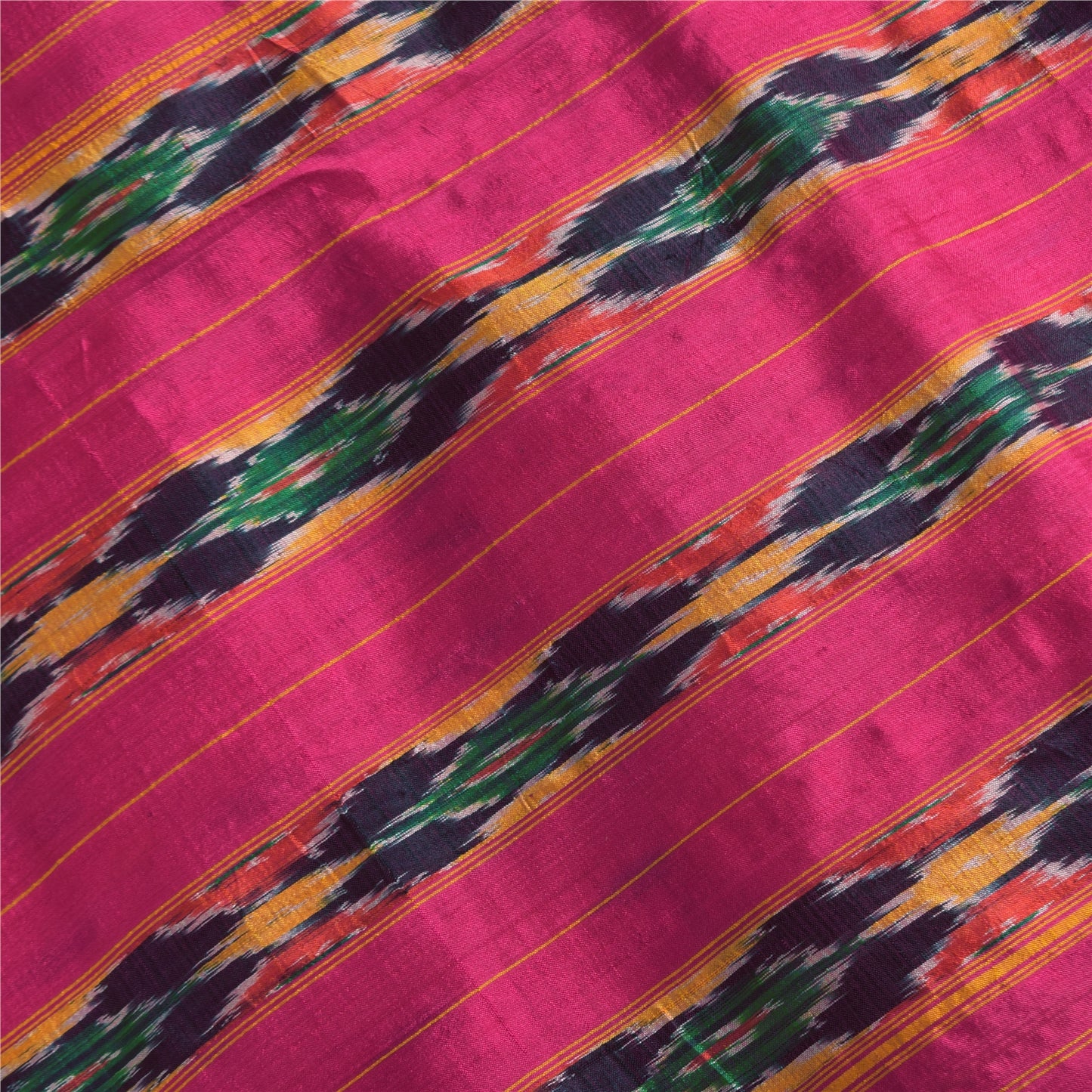 Sanskriti Vintage Sarees Pochampally Ikat Handwoven Pure Silk Sari 5+yd Sustainable Fabric