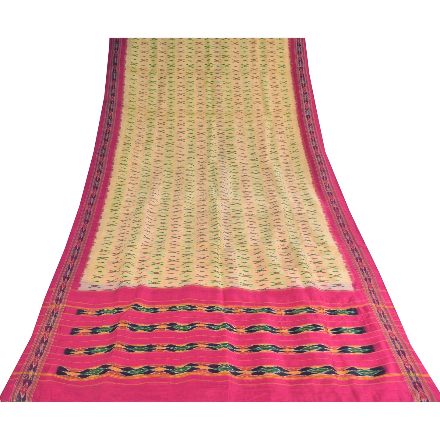 Sanskriti Vintage Sarees Pochampally Ikat Handwoven Pure Silk Sari 5+yd Sustainable Fabric