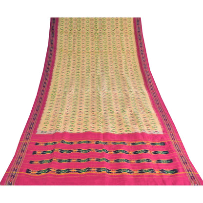 Sanskriti Vintage Sarees Pochampally Ikat Handwoven Pure Silk Sari 5+yd Sustainable Fabric