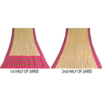 Sanskriti Vintage Sarees Pochampally Ikat Handwoven Pure Silk Sari 5+yd Sustainable Fabric