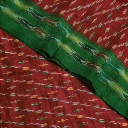 Sanskriti Vintage Sarees Red Ikat Handwoven Pochampally Pure Silk Sari Sustainable Fabric