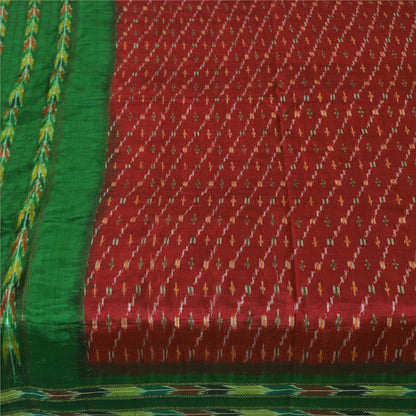 Sanskriti Vintage Sarees Red Ikat Handwoven Pochampally Pure Silk Sari Sustainable Fabric