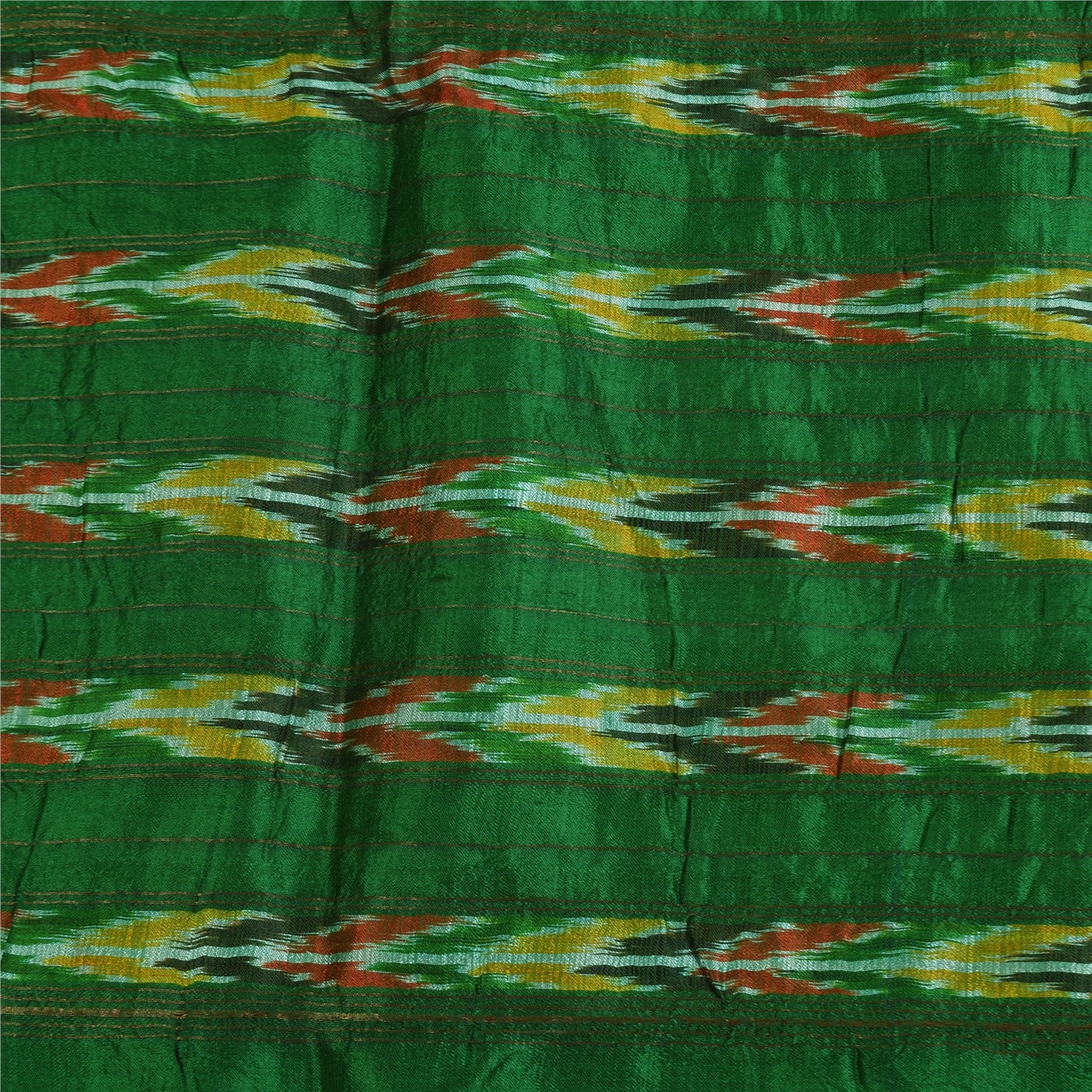 Sanskriti Vintage Sarees Red Ikat Handwoven Pochampally Pure Silk Sari Sustainable Fabric