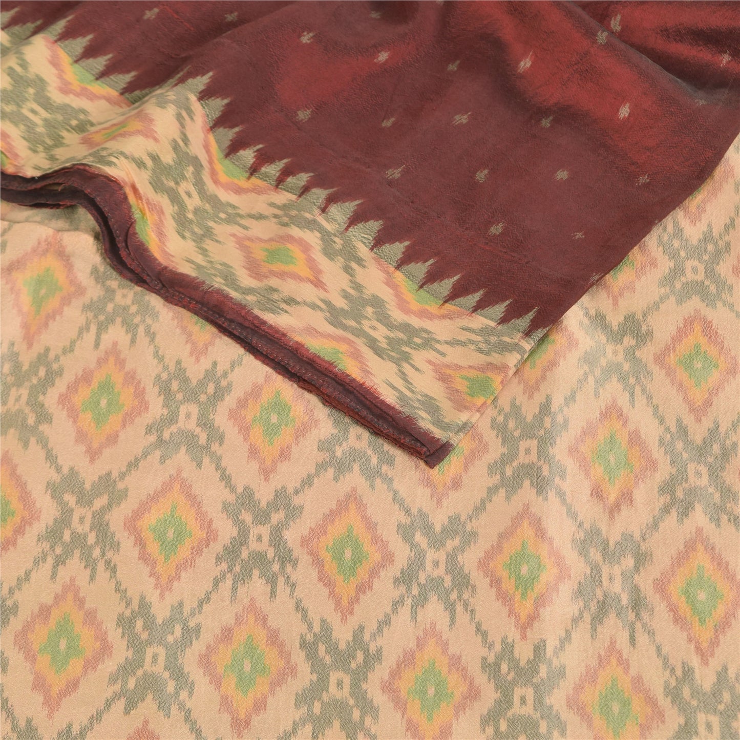 Sanskriti Vintage Sarees Ikat Handwoven Sambhalpuri Pure Silk Sari 5+yd Sustainable Fabric