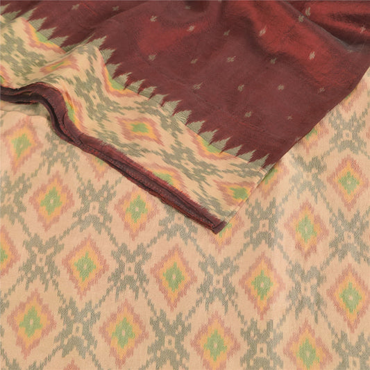 Sanskriti Vintage Sarees Ikat Handwoven Sambhalpuri Pure Silk Sari 5+yd Sustainable Fabric