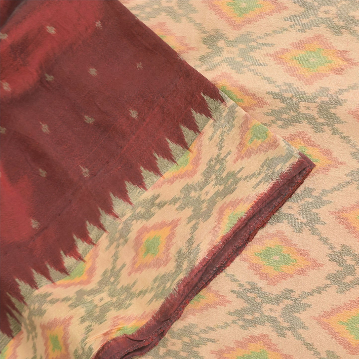 Sanskriti Vintage Sarees Ikat Handwoven Sambhalpuri Pure Silk Sari 5+yd Sustainable Fabric